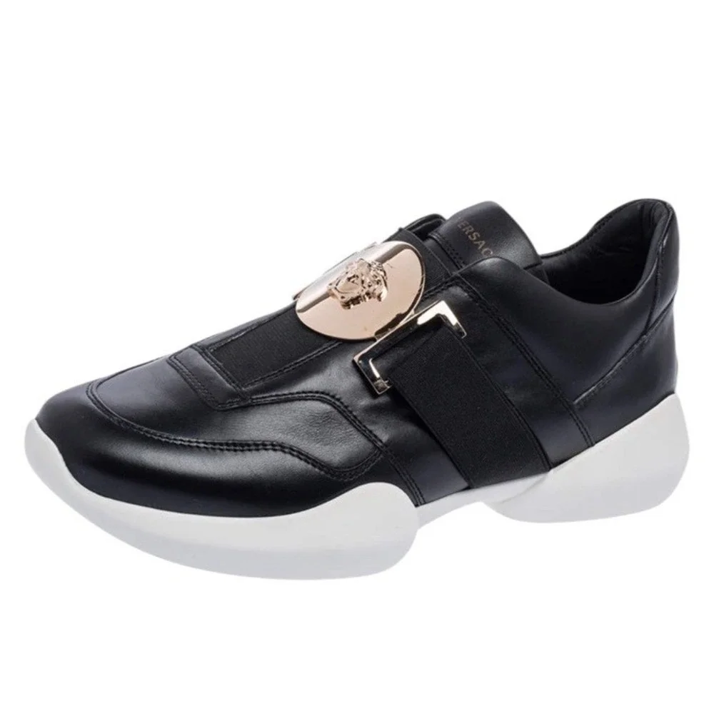 Versace Black Leather Medusa Strap Sneakers